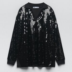 Sequin Knit Polo Top